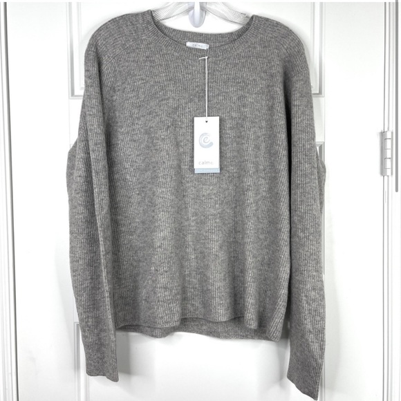 JOHNNY WAS CALME 100% Cashmere NEW Ribbed Pullover Sweater Size L Gray